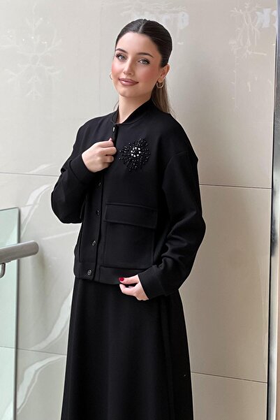 Nuss Star Beaded Snap Fastener Jacket Skirt Set