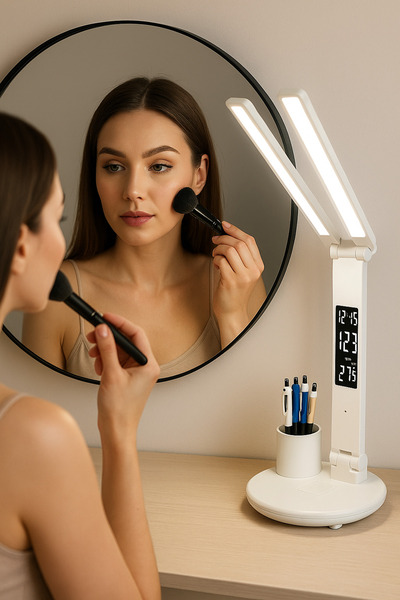 UPEKA 3 Kademeli Led Işıklı Akıllı Dijital Saat Kalemlik Katlanabilir Şarjlı Şık Masa Makyaj Lamba