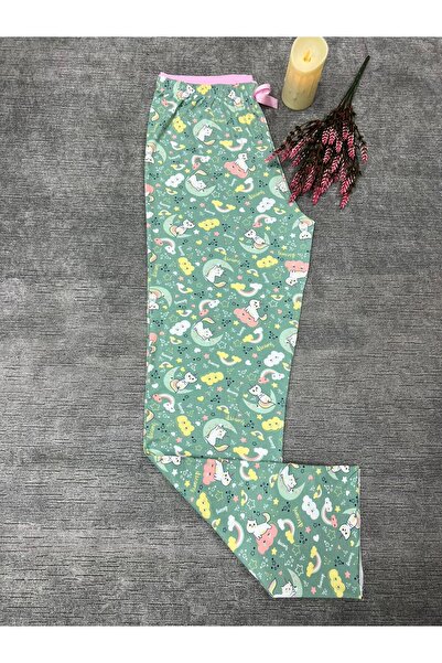 Butik Kadın Yeşil Desenli Pijama Altı