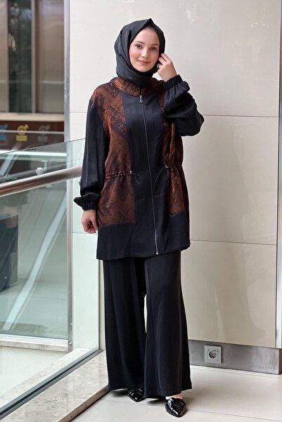 Nuss Jacquard Patterned Waist Drawstring Cap Pants Set