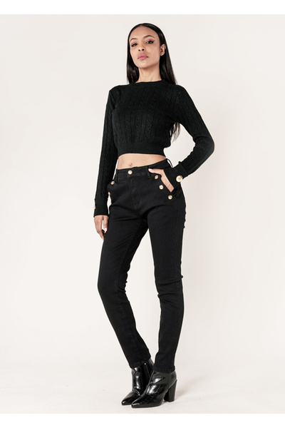 Nina Carter blugi mom fit pentru femei, negri P216 M10