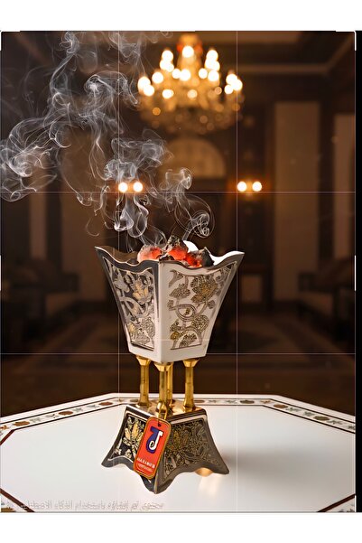 aljahwari مبخره استيل منقوشه فل نيكل مقاس الطول 18 سم صغير