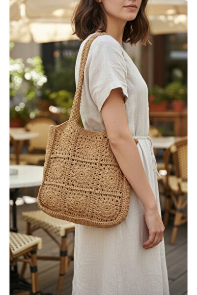 Home Hasır çanta, hasır tote çanta, kadın kol çantası, kağıt ip çantası, moti...
