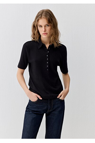 Mavi μπλουζάκι με λαιμόκοψη πόλο από μικτό μαλλί, semi slim fit