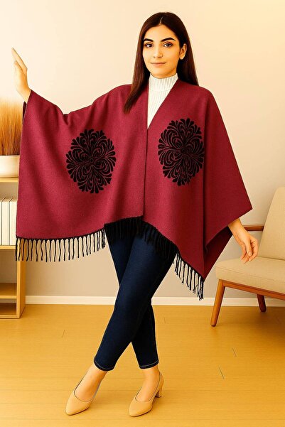 ALDAİR Women's winter double-sided poncho shoulder 140x140