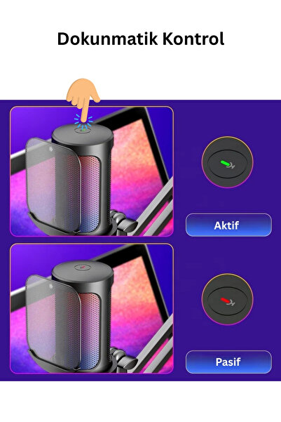 TeknolojiSA Lınux Profesyonel Oyuncu ve Yayıncı Mikrofonu Podcast Yayın Stüdyo İnfluencer RGB Kayıt Mikrofonu