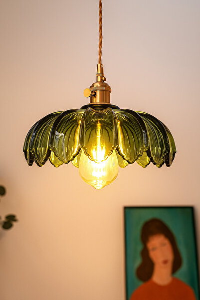 Luna Lighting Petra Model Yeşil Cam Klasik Sarkıt Tekli Avize