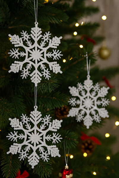 Huzur Party Store Λευκή νιφάδα χιονιού λαμπερή γκλίτερ 3 τεμάχια 12 εκ. Χριστουγεννιάτικο στολίδι Πεύκο Διακόσμηση δέντρου Αξεσουάρ Πρωτοχρονιάς