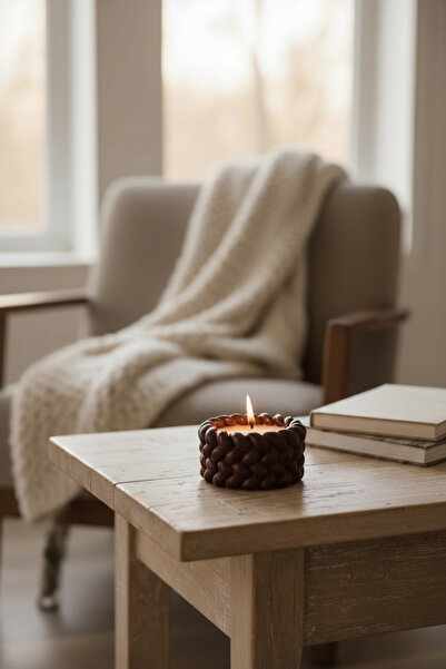 BELLATRİX ATÖLYE BURGU DESENLİ DEKORATİF BORDO MUMLUK 6x 3cm