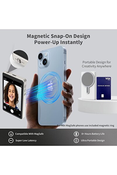HYX Back Camera Monitor for iPhone & Samsung - Magnetic Selfie Screen (White)
