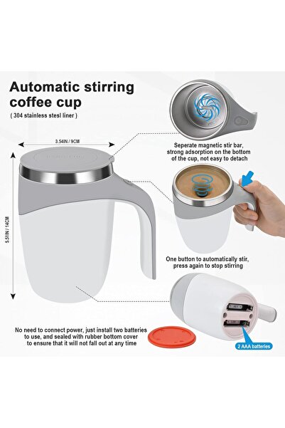 Generic Self-Stirring Coffee Mug, Automatic Magnetic Electric Stainless Steel, 380 ml