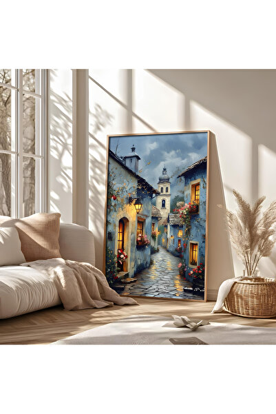 alphobitasarım Oraș european de poveste cu turn istoric și flori - Tablou ind...