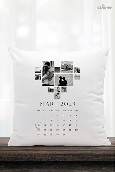 Eshimo Kişiye Özel Kalpli Ve Resimli Takvim Baskılı Yastık