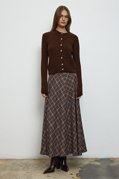 QANU Καρό φούστα Lady καφέ