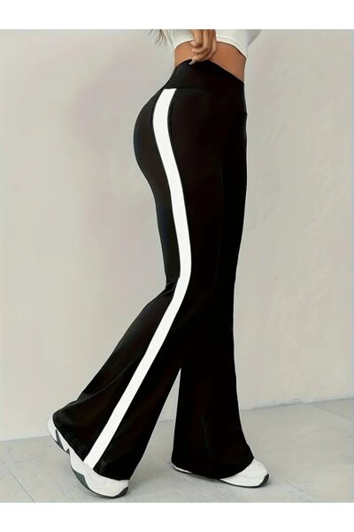 buğrahayalin Women's High Waist Spanish Long Leggings with Side Stripe Detail Diving Leggings Pants