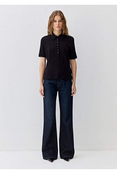 Mavi μπλουζάκι με λαιμόκοψη πόλο από μικτό μαλλί, semi slim fit