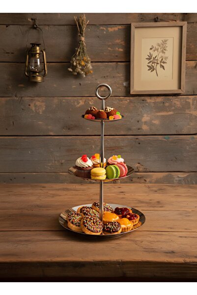 aljahwari ستاند تقديم بثلاث طوابق من الستانلس ستيل اللامع الفاخر