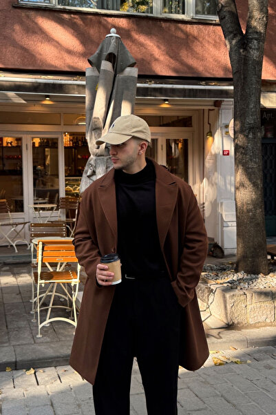 Livio Ferri Erkek Regular Fit Düğmeli Cepli Kışlık Astarlı Klasik Uzun Kaşe Kaban