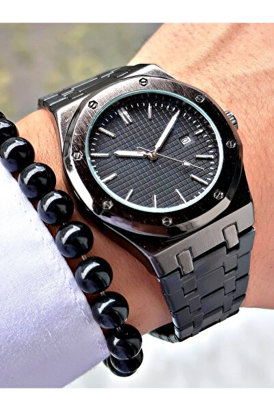 Tisaati ساعة يد رجالية فاخرة من سلسلة إيشريف موديل تيك، سوار معدني مع تقويم -...