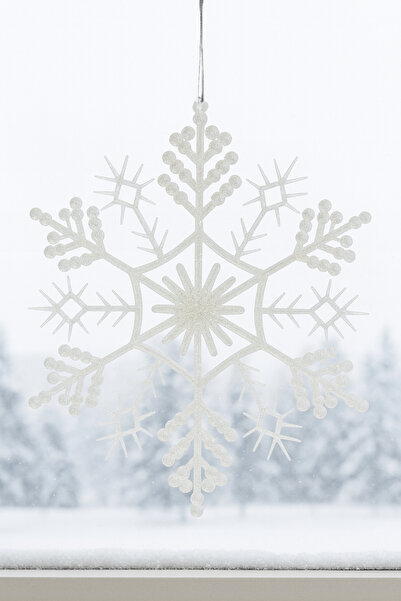 Huzur Party Store 30 εκ. Γιγαντιαία νιφάδα χιονιού από σκληρό πλαστικό ασημί λευκό γυαλιστερό στολίδι χριστουγεννιάτικου δέντρου Πρωτοχρονιάτικο διακοσμητικό δέντρου