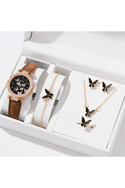 OEM Ladies stainless steel watch with butterfly-themed jewelry gift set