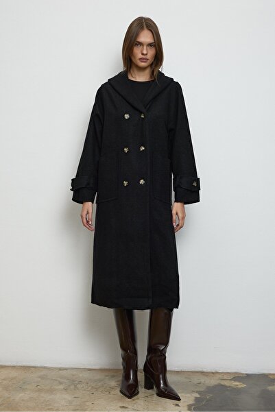 QANU Felt Coat with Belt Black