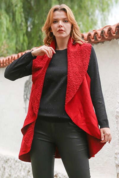 Chiccy Italian Red Shawl Collar Sleeveless Casual Boucle Woven Vest 80 65