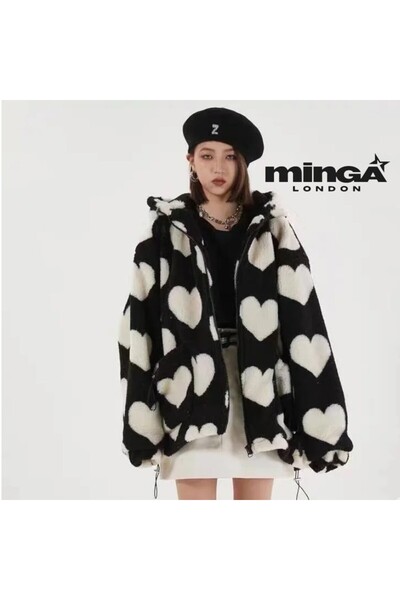 Minga London New Season Black Heart Printed Plush Cardigan -Ghostella