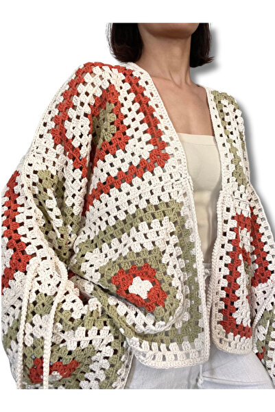 Manella Collective El Örgüsü Oversize Granny Square Hırka