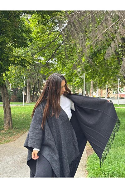 Sobe Hediyelik Women's Double-Sided Winter Poncho Shawl – Thick Woven Shoulder Shawl, Loose and Stylish Design