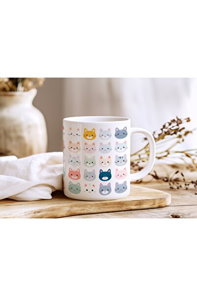 Beramussa كوب بتصميم وجه قطة بألوان باستيل بسيطة - تصميم لطيف لكوب القهوة وال...