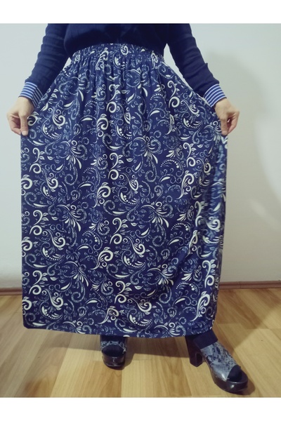 hoaryage Fusta de iarnă cu model, cu talie elastică, din țesătură de bumbac p...