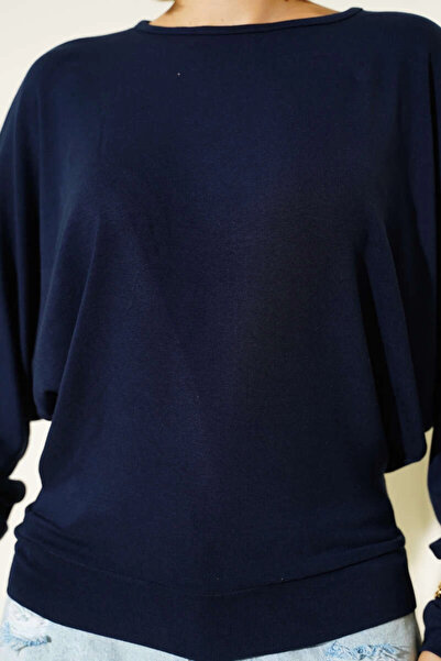 Zerenyus Batwing Sleeve Casual Blouse Navy Blue