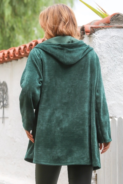 Chiccy Italian Green Hooded Long Sleeve Zippered Pocket Casual Velvet Woven Jacket 80 75