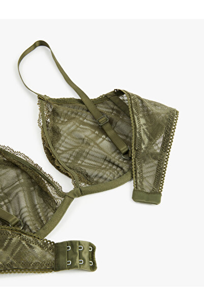 Koton Lace Detailed Comfortable Fit Plaid Pattern Unpadded Underwire Bra