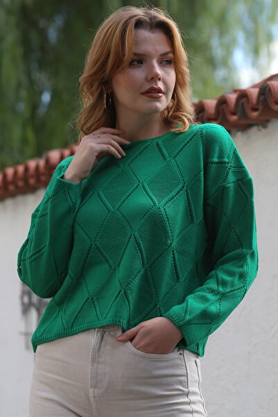 Chiccy Πράσινο πλεκτό πουλόβερ με μακρύ μανίκι με διάτρητο σχέδιο με διάτρητο σχέδιο 55 62