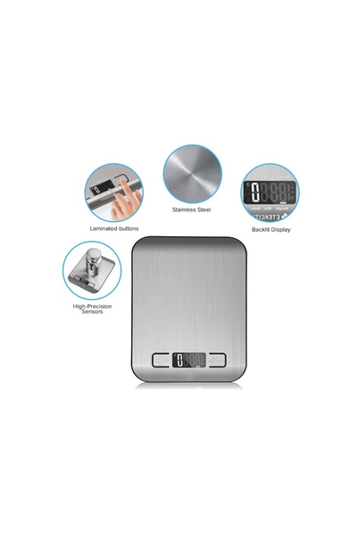 OEM Electronic kitchen scale, stainless steel, 5kg capacity, backlight, batteries, silver