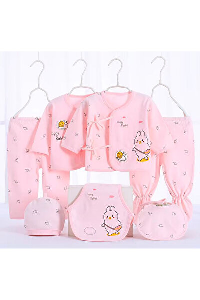 TEA1986 Set de 7 hainute pentru nou-nascuti cu iepuras, din Bumbac 100%, 0-3 luni, roz