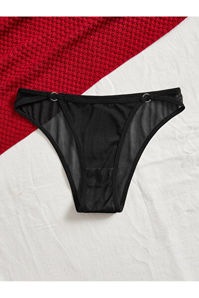 Liona Siyah Renk Astarı Pamuklu Halkalı Likralı Tül Kadın Bato Külot