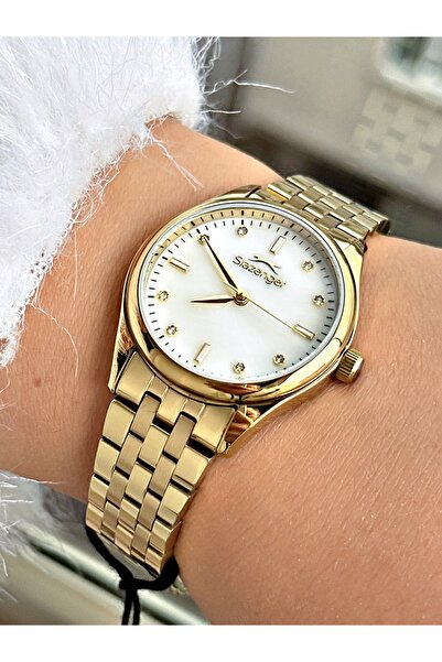 Slazenger Steel Band Steel Case 5 Atm Water Resistant Gold Color Women Wristwatch 2528Mr