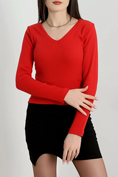Zerenyus V-Neck Basic Camisole Red Blouse