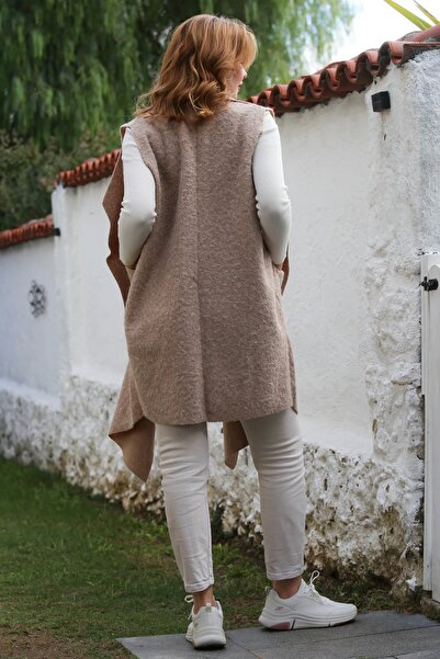 Chiccy Італійський Camel Шаль Комір Безрукавний Кишеня Казуальна Букле Тканина Жилет 90 65