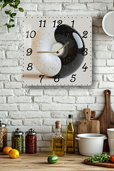 kutuTR Black and White Yin Yang Themed Tempered Glass Square Clock 33X33 cm Size Uv Printing - Kcs059