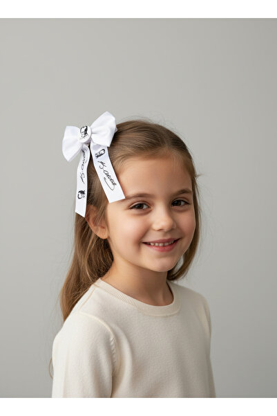 Magu Girl's Cotton White Atatürk Signature Bowknot Hair Clip - Stylish Hair Accessory