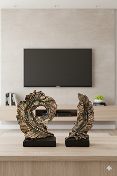 Dekoromi 2’li Kaideli Kuş Tüyü Biblo Seti El Boyaması Dekoratif Figür Obje