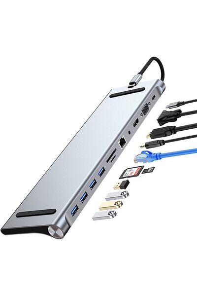 Generic محطة إرساء USB C 11 في 1 مع HDMI بدقة 4K وVGA وقارئ SD/TF و4 منافذ USB 3.0 وRJ45 - محول لـ
