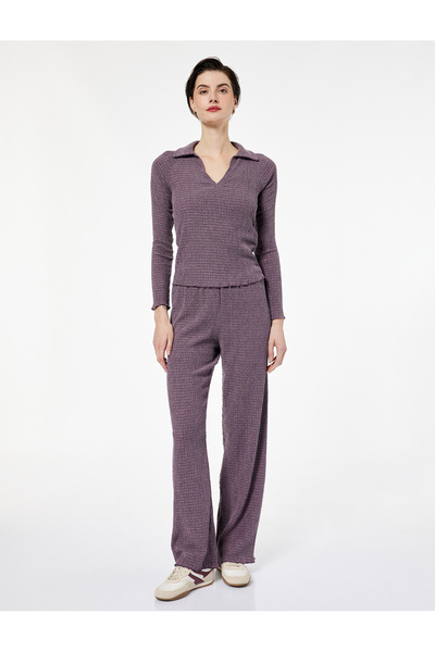 Koton Bürümcük Fabric Slim Fit Long Sleeve Polo V-Neck T-Shirt