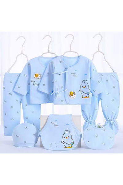 TEA1986 Set de 7 hainute pentru nou-nascuti cu iepuras, din Bumbac 100%, 0-3 luni, albastru