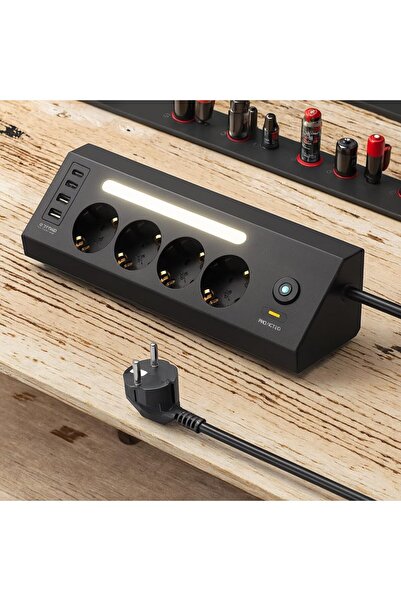 Yellowtech Akım Korumalı 4’lü Priz | 2 USB-C + 2 USB-A Çıkışlı | 2M Kablo | L...
