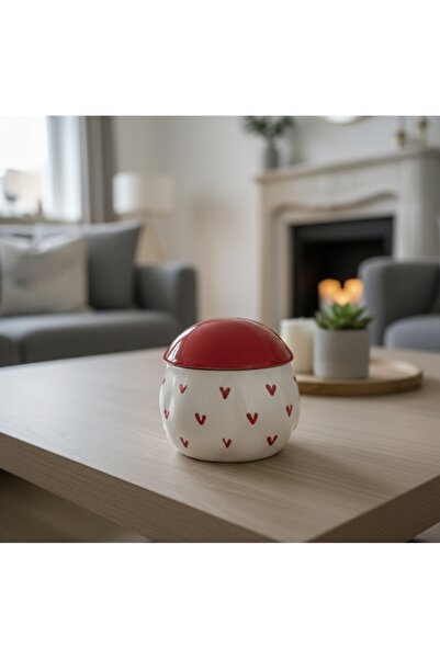 Kotium Ceramics Special Embossed Hand-Painted Ceramic Sugar Bowl with Lid, Embossed Textured Red Heart Pattern